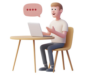 3D man with laptop PNG for online work and communication