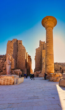 Great Column of Taharqa,Nubian Pharoah of 25th dynasty,part of a kiosk,near the 2nd entrance of the hypostyle gallery at  Karnak temple complex dedicated to Amun-Re in Luxor,Egypt