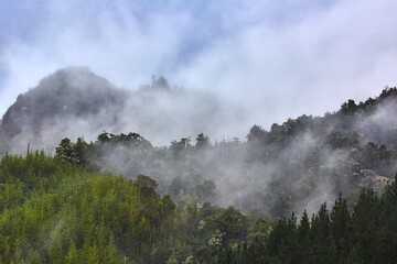Mountains in mist in New Zealand