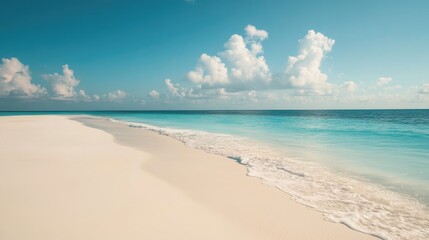 Fototapeta premium Tranquil Beach Scene with White Sand and Turquoise Water