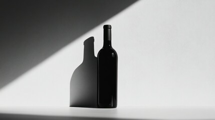 Wine Bottle with Shadow on White Wall