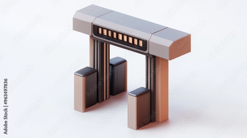Poster a stylized security gate design with a modern aesthetic and functional elements.