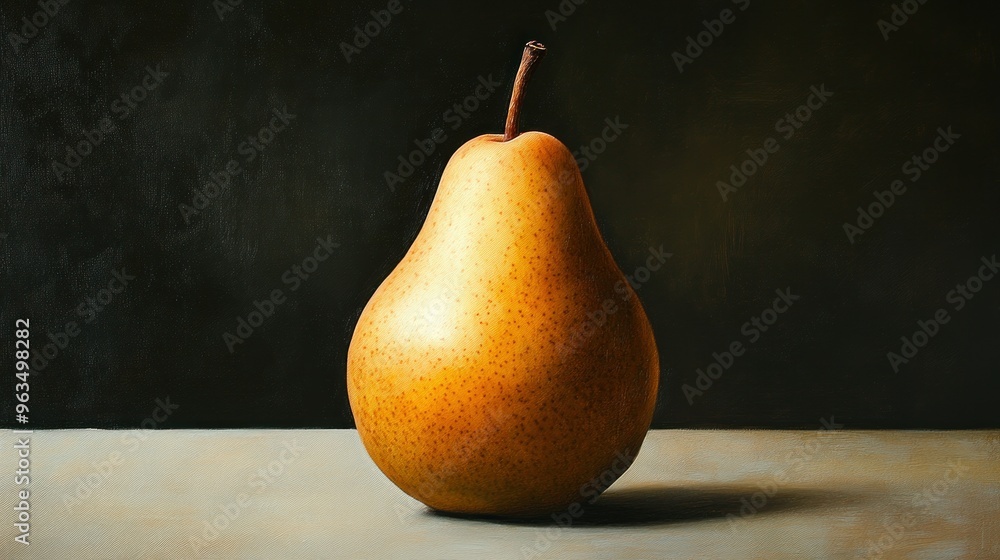 Poster A Single Ripe Pear on a Table with a Dark Background