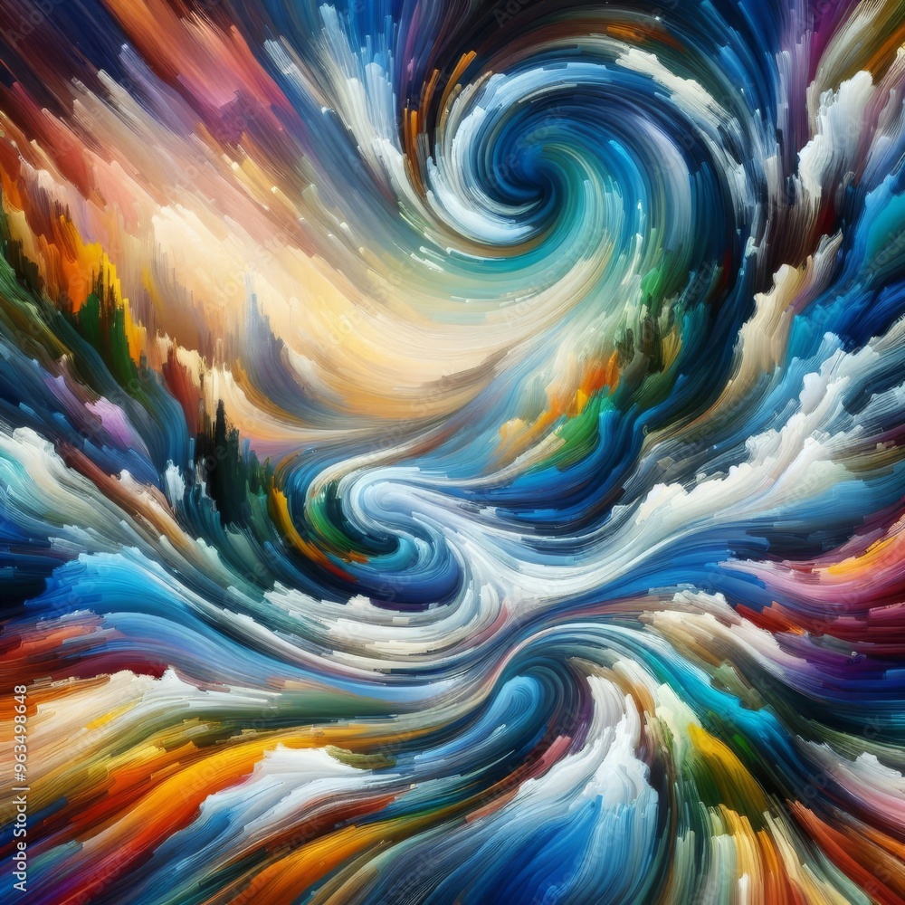 Poster a vibrant abstract composition featuring swirling colors in a dynamic vortex pattern. the rich blend
