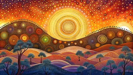 Australian Aboriginal dot painting art dreaming of a landscape. abstract Modern Aboriginal dot painting  background