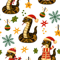 Semaless pattern of snakes, symbol of 2025, cute little snakes for Christmas and New Year decoration