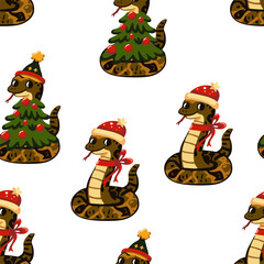 Semaless pattern of snakes, symbol of 2025, cute little snakes for Christmas and New Year decoration