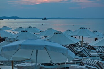 umbrellas on the beach in pefkochori, greece