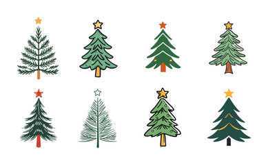 Hand-Drawn Colorful Christmas Trees