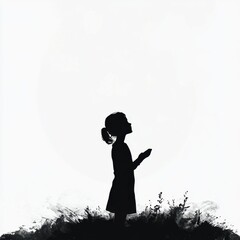 Silhouette of child in thoughtful pose against minimalist background