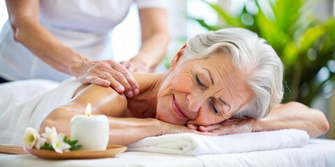Senior woman receiving a soothing back massage from a masseuse at a spa