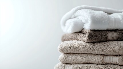Stack of Soft Towels in White and Beige Tones