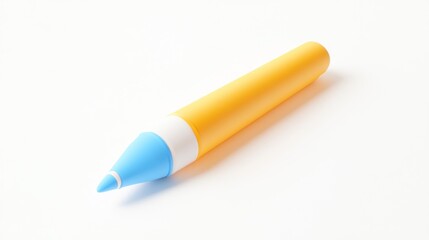 A yellow and blue marker lying on a white surface, designed for writing or drawing.