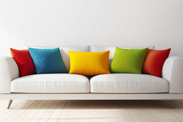 Photographed the sofa in the living room of a house with a minimalist interior. Generative AI
