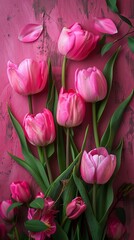 Obraz premium Spring flowers in pink with space for text