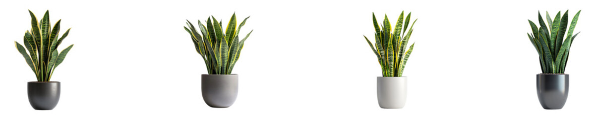Set, collection of A tall snake plant in an office isolated on transparent background.