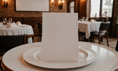 3D Render of a restaurant table with a white napkin on a white plate.