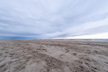 panoramic picture, endless beach at the dutch north sea
