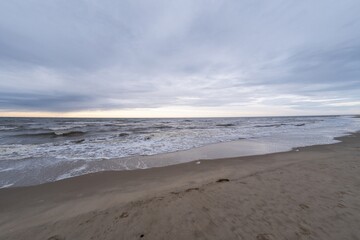 panoramic picture, endless beach at the dutch north sea