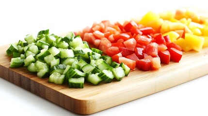 Chopped Cucumber  Tomato  and Bell Pepper on Cutting Board
