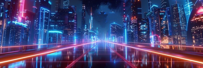 Fototapeta premium A cityscape with a long road in the middle, generative ai image