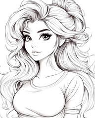 Fototapeta premium A girl with long blonde hair and a shirt on. She has a big smile on her face