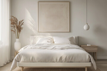 Minimalist, modern Scandinavian interiors in bedrooms. Generative AI
