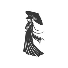 Silhouette of a Woman in Traditional Vietnamese Clothing Holding an Umbrella