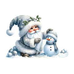 Christmas gnome making a snowman