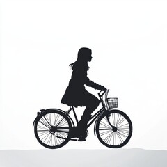 Obraz premium Silhouette of a woman cycling with basket on bicycle