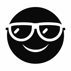 An emoji with a sunglass logo icon, a minimalist, white background