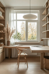 Fototapeta premium A photo of a home office interior based on a Scandinavian interior. Generative AI