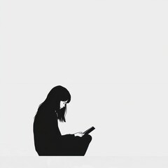 Solitude and reflection: minimalist silhouette of woman reading alone