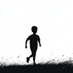 Silhouette of child running in field at sunset for outdoor adventure themes