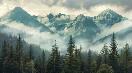 Obraz premium Pine forest mountainscape