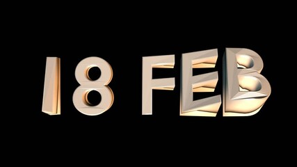 18 February animation for calendar concept isolated on black background