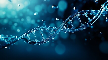 Fototapeta premium A captivating image of a DNA molecule formed by water, symbolizing the fundamental essence of life, the genetic code, and the interconnectedness of all living things.