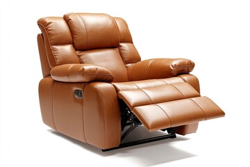 Fototapeta premium Brown Leather recliner chair isolated on white background, Comfortable Modern Recliner Sofa on Minimalist and Modern Home, Brown reclining chair isolated, generative ai