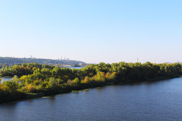 Obraz premium panorama, a beautiful view of the Dnipro River and Kyiv, the city of Ukraine