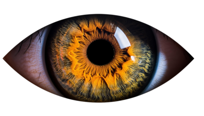 macro shot of human eye ball isolated on transparent background PNG.