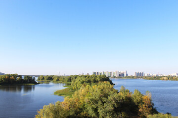 Obraz premium panorama, a beautiful view of the Dnipro River and Kyiv, the city of Ukraine