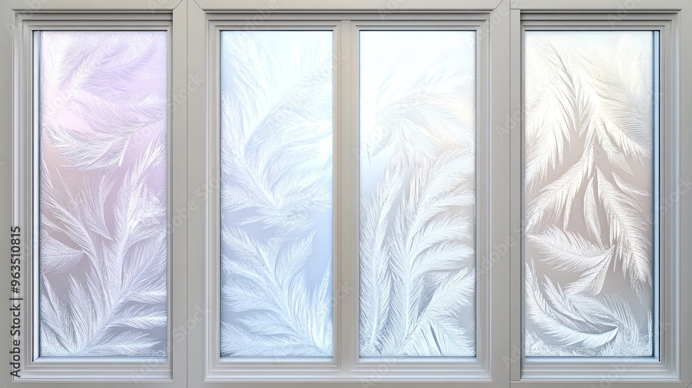 Aufkleber frosty patterns on glass windows reflecting winter's chill in a cozy indoor setting