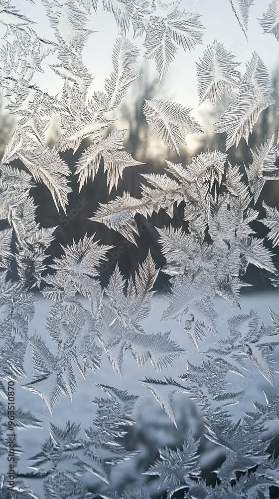 Aufkleber frosty crystal patterns on a window during a serene winter morning in the countryside