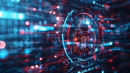 Obraz premium digital padlock on abstract cyber security technology background with binary code.