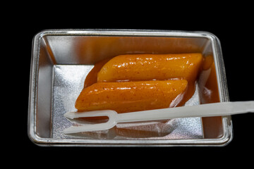 Spicy Rice Cake Tteokbokki. Korean food in aluminum bowl