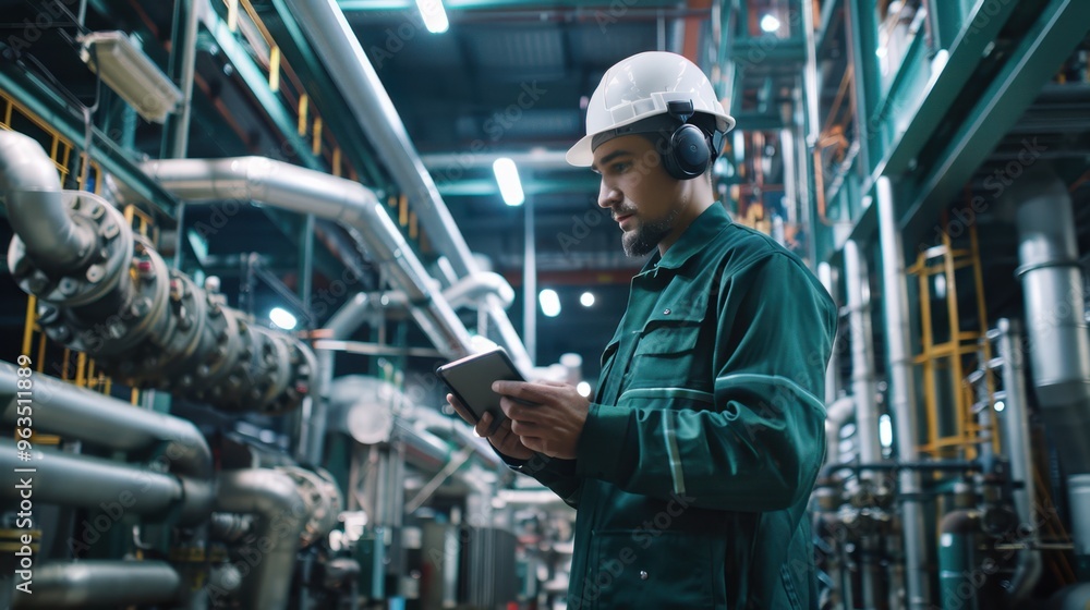 Poster the engineer using tablet device