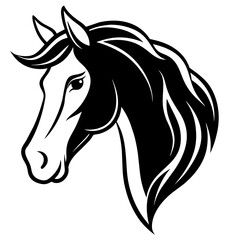 Horse face silhouette line art vector illustration