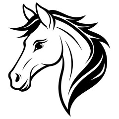 Horse line art face black white vector illustration