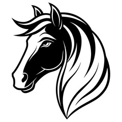 Horse line art face black white vector illustration
