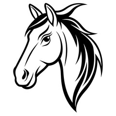 Horse line art face black white vector illustration